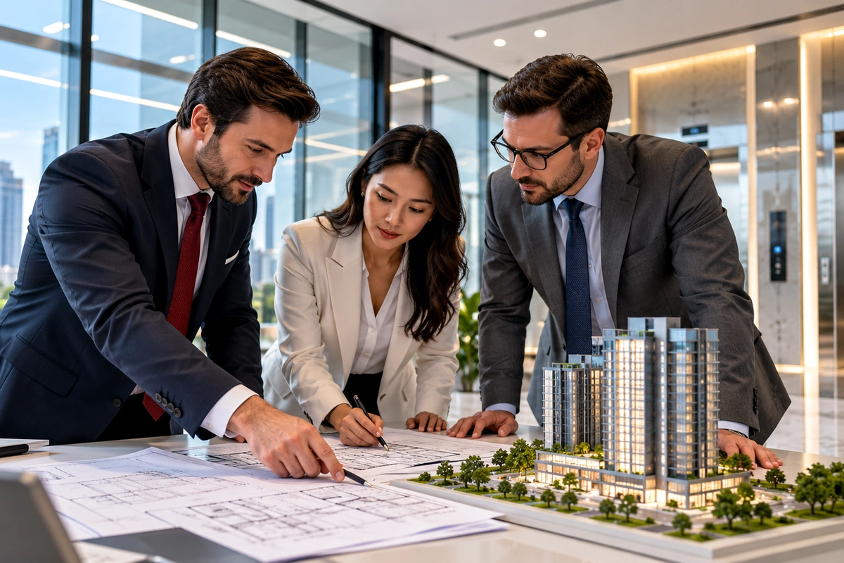 Business team reviewing a commercial building project